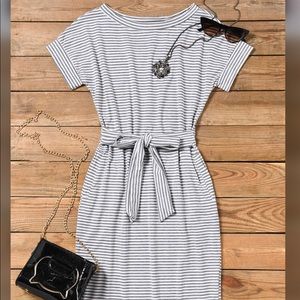 Striped Pocket Tie Mini Dress